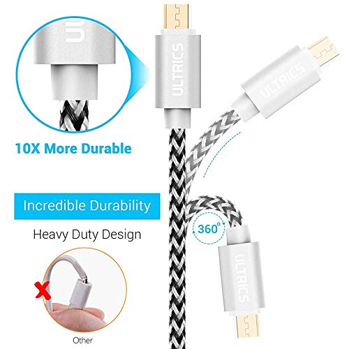 ULTRICS Cable Micro USB 1M, Trenzado Nylon Carga Rápida y Datos Sincro, Android Cargador Cable Compatible con Samsung Galaxy, LG, Nokia PS4 Xbox 360, Smartphones, Tabletas y más - Blanco