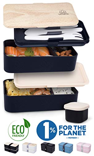 Umami® ⭐ Lunch Box Premium - 1 Recipiente 3 Cubiertos - Tupper Compartimentos Estilo Bento Box Japonés - Porta Alimentos Hermético - Sin Residuos – Microondas y Lavavajillas – Comida En Casa/Trabajo