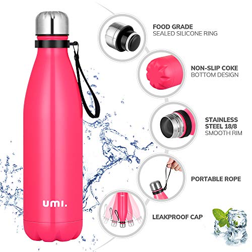 Umi. by Amazon - Botella Agua Acero Inoxidable, Termo 500ml, Sin BPA, Islamiento de Vacío de Doble Pared, Botellas Frío/Caliente, Reutilizable para Niños, Colegio, Sport, Bicicleta (Rosado)