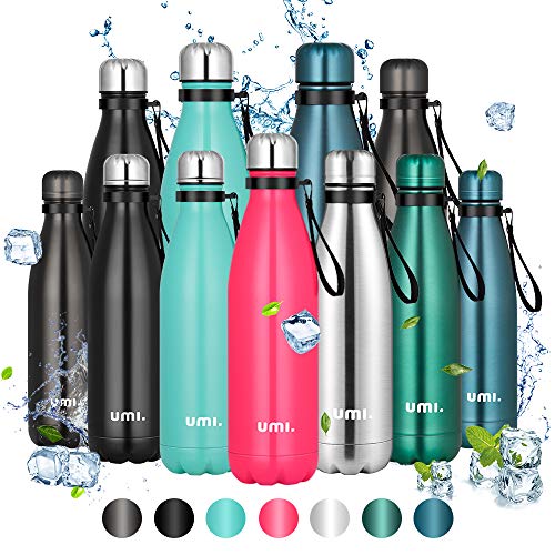 Umi. by Amazon - Botella Agua Acero Inoxidable, Termo 500ml, Sin BPA, Islamiento de Vacío de Doble Pared, Botellas Frío/Caliente, Reutilizable para Niños, Colegio, Sport, Bicicleta (Rosado)