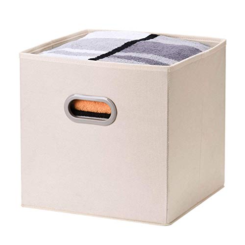 UMI. by Amazon - Cajas de Almacenaje de Tela, Cubos de Almacenaje Plegables con 2 Asas, para Hogar, Armario, Cuarto de Niños, 6 pcs, Beige, 30,5 x 30,5 x 30,5 cm