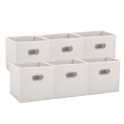 UMI. by Amazon - Cajas de Almacenaje de Tela, Cubos de Almacenaje Plegables con 2 Asas, para Hogar, Armario, Cuarto de Niños, 6 pcs, Beige, 30,5 x 30,5 x 30,5 cm