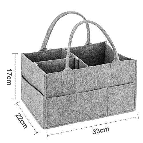 UMI. by Amazon - Cesta de pañales, Organizador portátil de toallitas para bebé, pañalera con Compartimentos Ajustables, Gris