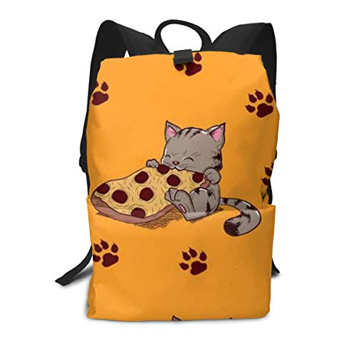 Un Lindo Gatito Gris Comiendo Pizza y Huellas de Patas Mochila Escolar para Adolescentes Mochila de Hombro, Mochila Escolar de impresión para niños Regreso a la Escuela