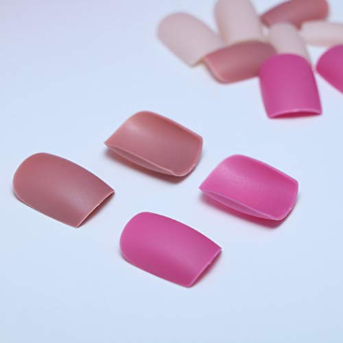 Uñas postizas Yienate de color rosa, 3 colores esmerilados, cabeza redonda, uñas francesas, cobertura completa, uñas postizas para mujeres y niñas, 24 unidades