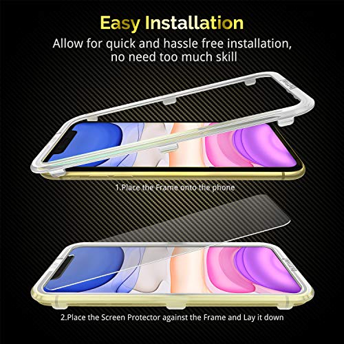 UNBREAKcable Protector Pantalla iPhone 11/XR 2 Pack, con Guía Marco, Series de Doble Defensa Premium Cristal Templado para iPhone 11/XR 6.1-Inch (2019)