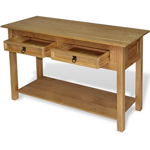 UnfadeMemory Mesa Consola Recibidor de Entrada,Mesa Alta Cocina,Mesa de Entrada,Mesa Auxiliar,con 2 Cajones y 1 Estante,Estilo Mexicano de Mobiliario Corona,Madera Maciza de Pino Encerada,90x34,5x73cm