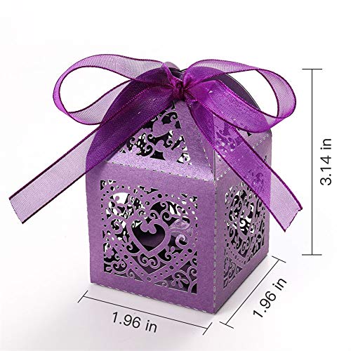 UNHO 25 Piezas Caja Papel para Boda Caja de Regalo para Caramelos Bombones Dulces Galletas Recuerdos Ideal para Boda Cumpleaños Fiesta Comunión Bautizo Color Púrpura