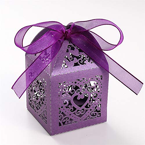 UNHO 25 Piezas Caja Papel para Boda Caja de Regalo para Caramelos Bombones Dulces Galletas Recuerdos Ideal para Boda Cumpleaños Fiesta Comunión Bautizo Color Púrpura