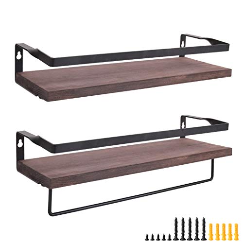 unho 2PCS Estantes Flotantes para Pared Estantería Decorativa de Hierro y Madera para Cocina Baño Sala de Estar Estante Vintage y Rústico de Almacenamiento