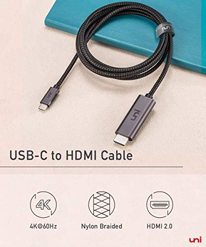 uni Cable USB C a HDMI (4K@60Hz), 3m Cable USB Tipo C a HDMI [Compatible con Thunderbolt 3] para MacBook Pro 2019/2018/2017, MacBook Air/iPad Pro 2018, Surface Book 2, Samsung S10 y más-Gris