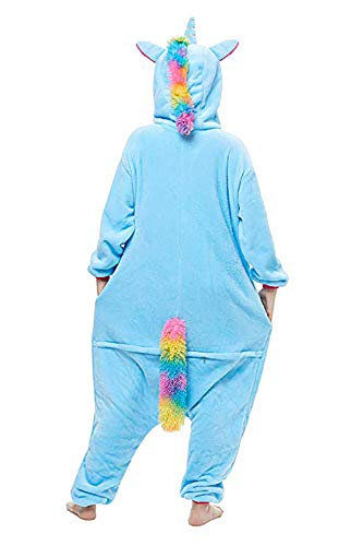 Unicornio Pijamas Cosplay Unicorn Disfraces Animales Franela Monos Unisex-adulto ropa de dormir Disfraces de fiesta (S, Azul)