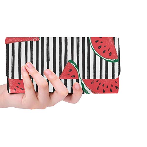 Unique Custom Water Melon Striped Women Trifold Wallet Long Purse Credit Card Holder Case Bolso