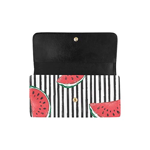 Unique Custom Water Melon Striped Women Trifold Wallet Long Purse Credit Card Holder Case Bolso