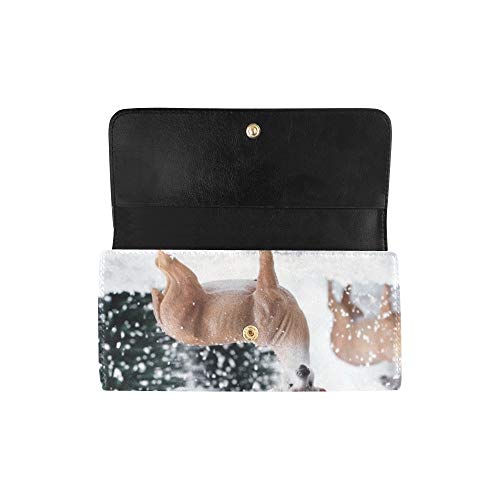 Unique Custom Winter Landscape Deerssnow Fir Tree Women Trifold Wallet Long Purse Credit Card Holder Case Bolso