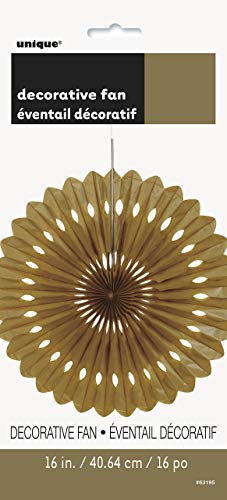 Unique Party- Decoración abanico de papel de seda, Color oro, 40 cm (63195)