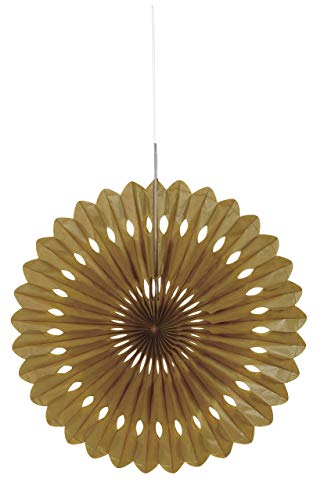 Unique Party- Decoración abanico de papel de seda, Color oro, 40 cm (63195)