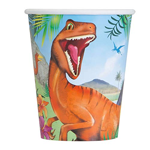 Unique Party- Vasos de Papel Fiesta de Dinosaurios, 8 Unidades (58316)