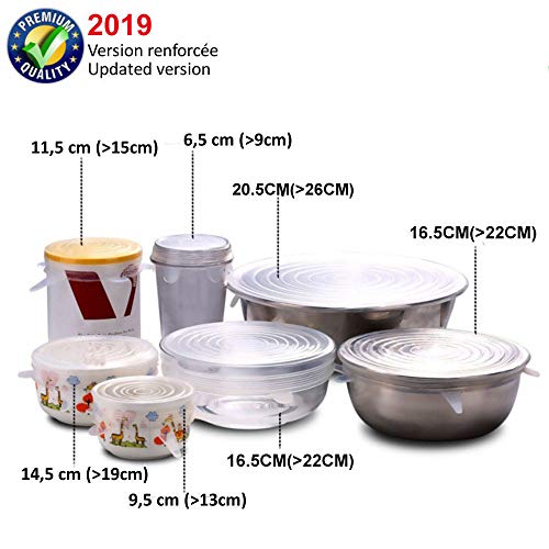 Unique Store Tapas de Silicona elásticas, 18 tamaños de Diferentes tamaños Tapas de Silicona para Alimentos, Reutilizable Fundas Protectoras para Alimentos Tapa Tazas, Boles o Tarros,Sin BPA