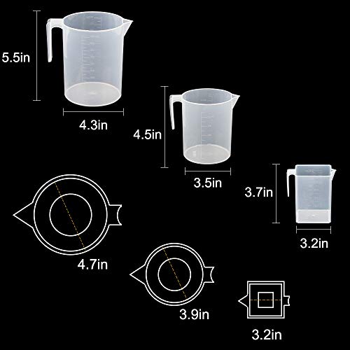 UniquQ Juego de jarra medidora de plástico 3 piezas，grande 3 tazas(1 litro), 2 tazas (500 ml) y pequeña 1 taza (250 ml) - Tazas medidoras aptas para microondas - Mediciones claras y fáciles de leer