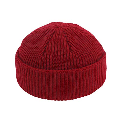 Unisex de Punto Acanalado Sombrero Caliente del Invierno de Punto Beanie Abofeteado protección del Color sólido Corto para los Hombres Adultos del Capo,Blanco,un tamaño