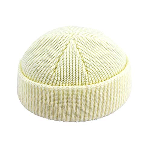 Unisex de Punto Acanalado Sombrero Caliente del Invierno de Punto Beanie Abofeteado protección del Color sólido Corto para los Hombres Adultos del Capo,Blanco,un tamaño