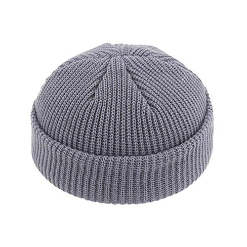 Unisex de Punto Acanalado Sombrero Caliente del Invierno de Punto Beanie Abofeteado protección del Color sólido Corto para los Hombres Adultos del Capo,Blanco,un tamaño