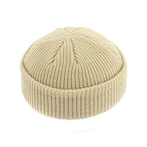 Unisex de Punto Acanalado Sombrero Caliente del Invierno de Punto Beanie Abofeteado protección del Color sólido Corto para los Hombres Adultos del Capo,Blanco,un tamaño