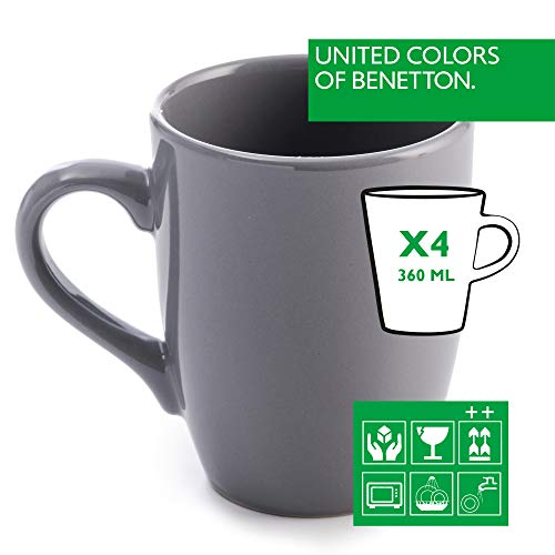 UNITED COLORS OF BENETTON. BE063 Set 4pcs tazas 11cm 360ml loza gris Casa Benetton, Gres