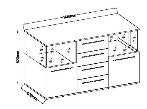 Unknow Vitrina Living Highboard con Mucho Espacio de Almacenamiento, Baxter, Blanco, 81 x 129 x 41 cm