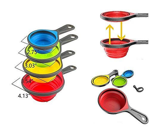 Uooker - Juego de tazas y cucharas medidoras, de silicona, apto para uso con alimentos, 8 unidades, para cocinar, hornear, hacer manualidades, apto para medir ingredientes secos y líquidos, sin BPA