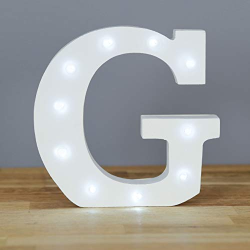 Up in Lights Muestra decorativa de madera blanca de las letras del LED - colgante de pared con pilas - Letra G