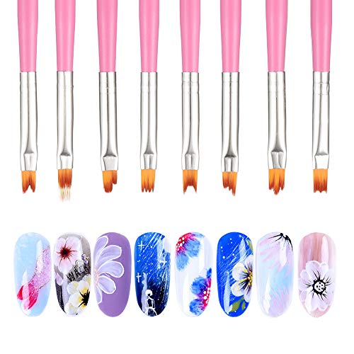 upain 8 Piezas Pinceles para Uñas de Gel Pinceles Uñas Acrilicas Set de Cepillo de Esmalte Uñas Pincel de Arte de Uñas Pluma de Dibujo de Pétalos de Flores para Aplicar Gel UV Decorar Uñas