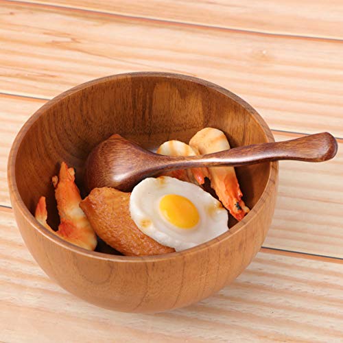 UPKOCH 2 piezas tazón para servir ensaladera de madera con cuchara para fideos de sopa de arroz mezcla de helado cereal bocadillos tazones