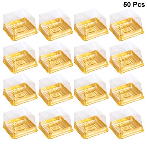 UPKOCH - 50 cajas de plástico desechables para tartas y postres, tamaño L, color dorado, plástico, dorado, 5.5*5.5*4cm