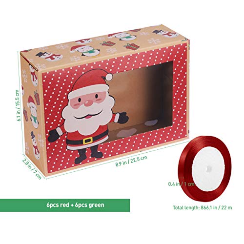 UPKOCH cajas de galletas de navidad bolsa de dulces de papel kraft comida de vacaciones cajas de golosinas de panadería envases latas con ventana 1pc cinta para regalo que da embalaje 12pcs