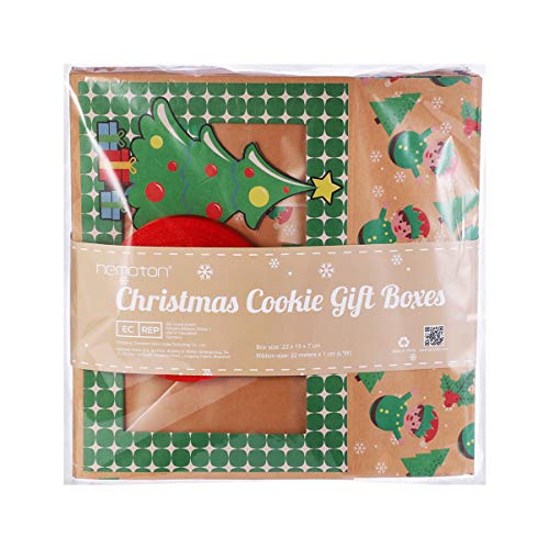 UPKOCH cajas de galletas de navidad bolsa de dulces de papel kraft comida de vacaciones cajas de golosinas de panadería envases latas con ventana 1pc cinta para regalo que da embalaje 12pcs