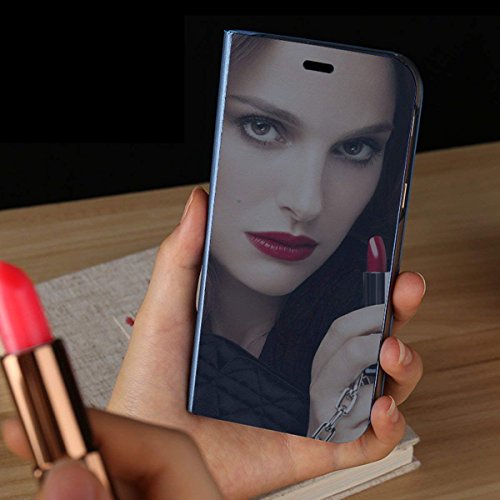 Uposao Espejo Enchapado Funda Compatible con Huawei P20 Carcasa Libro de Cuero Mirror Espejo Brillante Funda Flip Case Cover Cobertura Completa Soporte Plegable Funda,Rose Gold