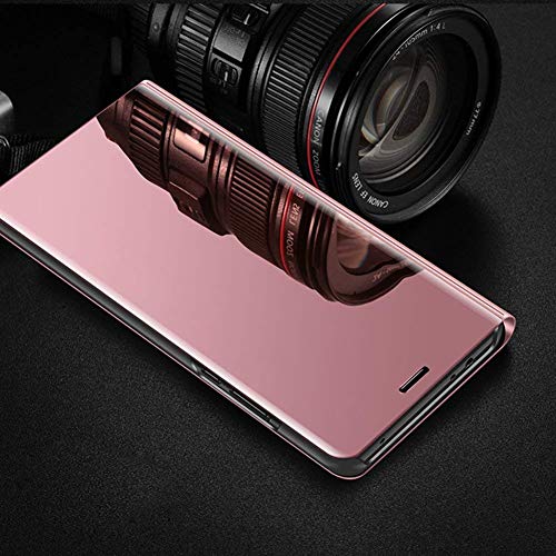 Uposao Espejo Enchapado Funda Compatible con Huawei P20 Carcasa Libro de Cuero Mirror Espejo Brillante Funda Flip Case Cover Cobertura Completa Soporte Plegable Funda,Rose Gold