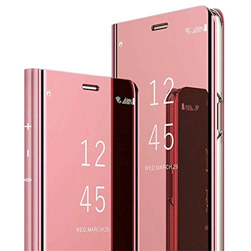 Uposao Espejo Enchapado Funda Compatible con iPhone 11 Pro MAX Carcasa Libro de Cuero Mirror Espejo Brillante Funda Flip Case Cover Cobertura Completa Soporte Plegable Funda iPhone 11 Pro MAX,Rosa