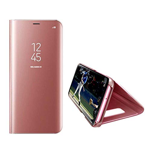 Uposao Espejo Enchapado Funda Compatible con Samsung Galaxy M20 Carcasa Libro de Cuero Mirror Espejo Brillante Funda Flip Case Cover Cobertura Completa Soporte Plegable Funda Galaxy M20,Rosa