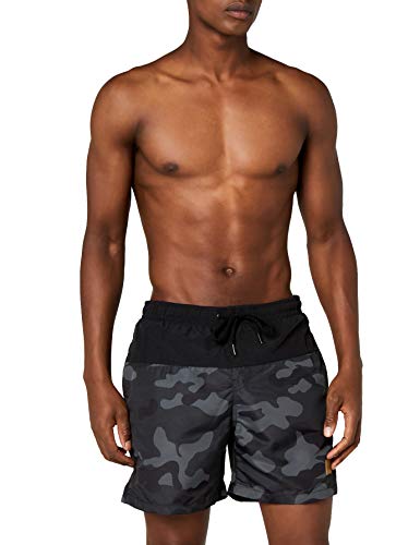 Urban Classics Block Swim Shorts Bañador de natación, Multicolor (Blk/Darkcamo), Large para Hombre