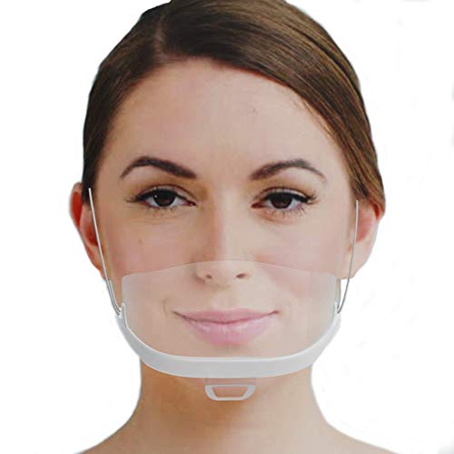 Urhome Visera Transparentes Reutilizables Lavables Antivaho | Pantalla Protectora de Plástico Catering | Face Shield para Boca y Nariz con Sonrisa Visible, 10 Unidades, Blanco