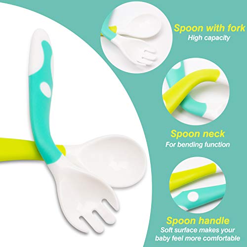 Utensilios para bebé Cucharas Set de bifurcaciones con estuche seguro para viajes Niños Alimentación Cuchara de entrenamiento Agarre fácil Resistente al calor Flexible Aprender cucharas (juego de 2)