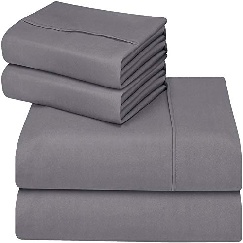 Utopia Bedding Juego Sábanas de Cama - Microfibra Cepillada - Sábanas y 2 Fundas de Almohada - (Cama 180, Gris)