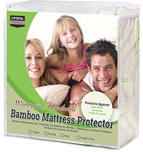 Utopia Bedding Protector de colchón Impermeable de bambú Funda de colchón y Ajustable (150 cm x 200 cm x 30 cm)