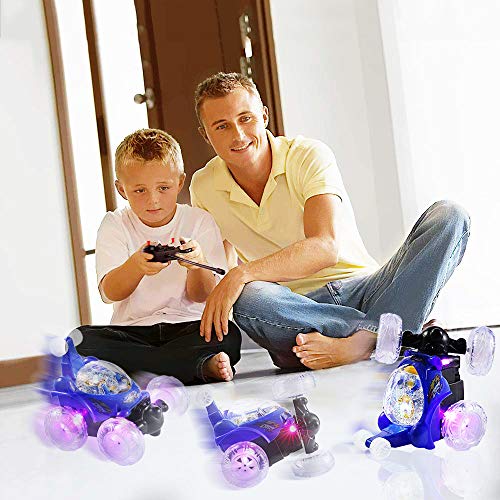 UTTORA Stunt Coche Teledirigido,Coche RC Radiocontrol Tornado Twister Control Remoto Crawler Recargable con Luces de Colores e Interruptor de Música para Niños