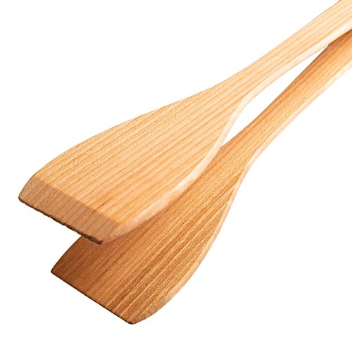 Uulki® Juego de Barbacoa largas (30 cm) de Madera de Cereza: 1 Pinzas Espátula Tornero y 1 Pinzas Grill – Utensilios de Cocina Parilla BBQ Ecológicos de Europa