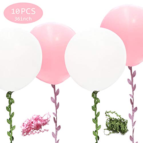 U&X Globos Gigantes Blanco Rosa 10 Piezas Globos Blancos y Rosados ​​de 36 Pulgadas con 65 Pies de Vid Artificial Larga para Decoraciones de Bodas