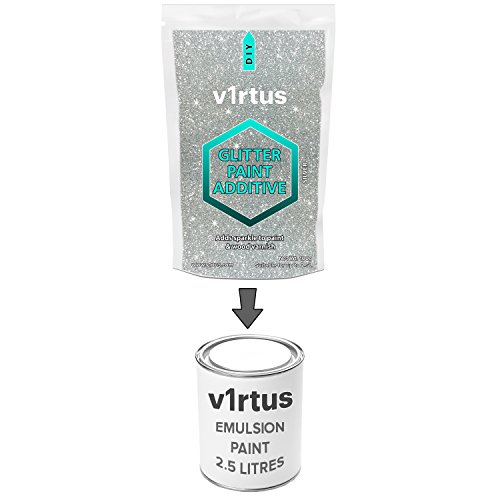 V1rtus color plateado aditivo de pintura con purpurina plateada, 100 g, 2 paquetes más 2 almohadillas pulidoras